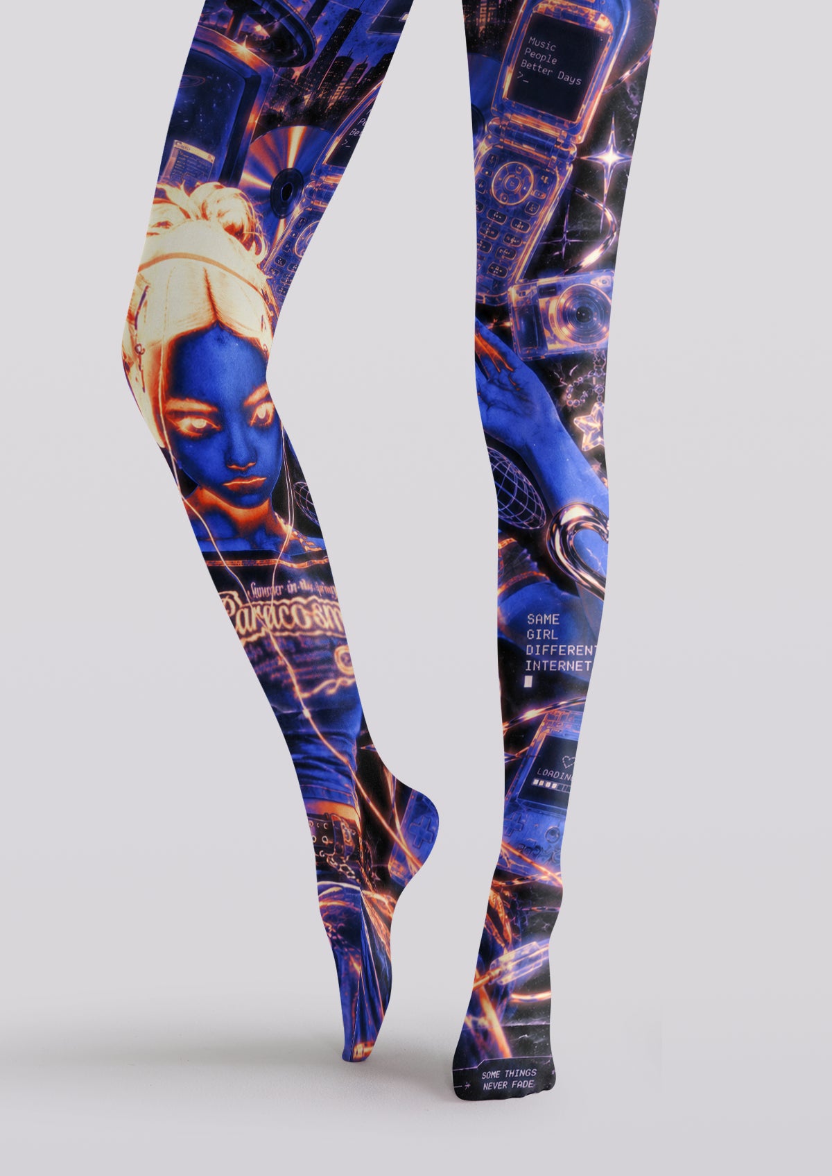 Blue Y2K Tech Collage Tights
