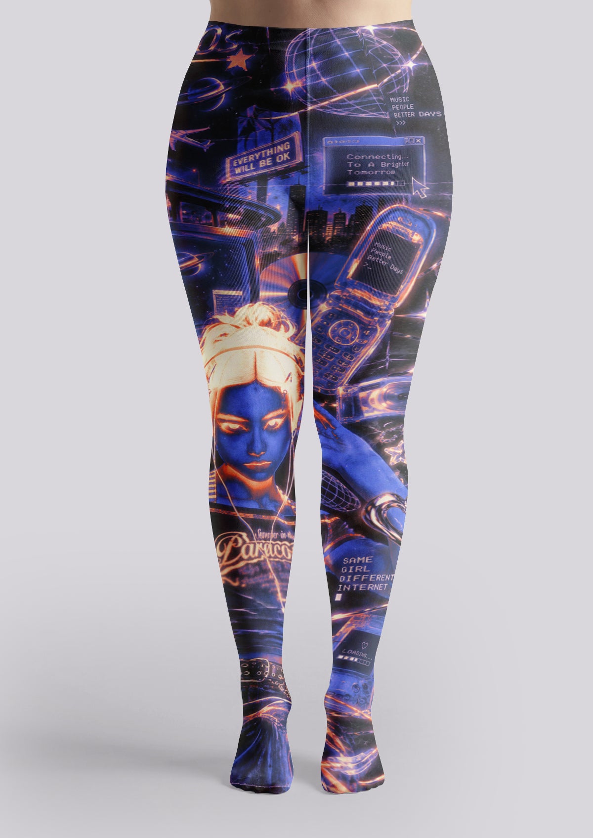 Blue Y2K Tech Collage Tights