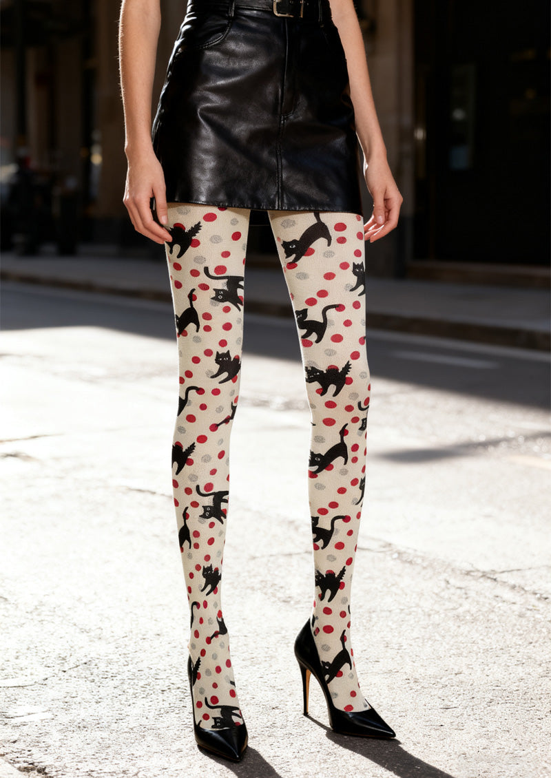 Playful Cat Dot Tights Hosiery Pantyhose