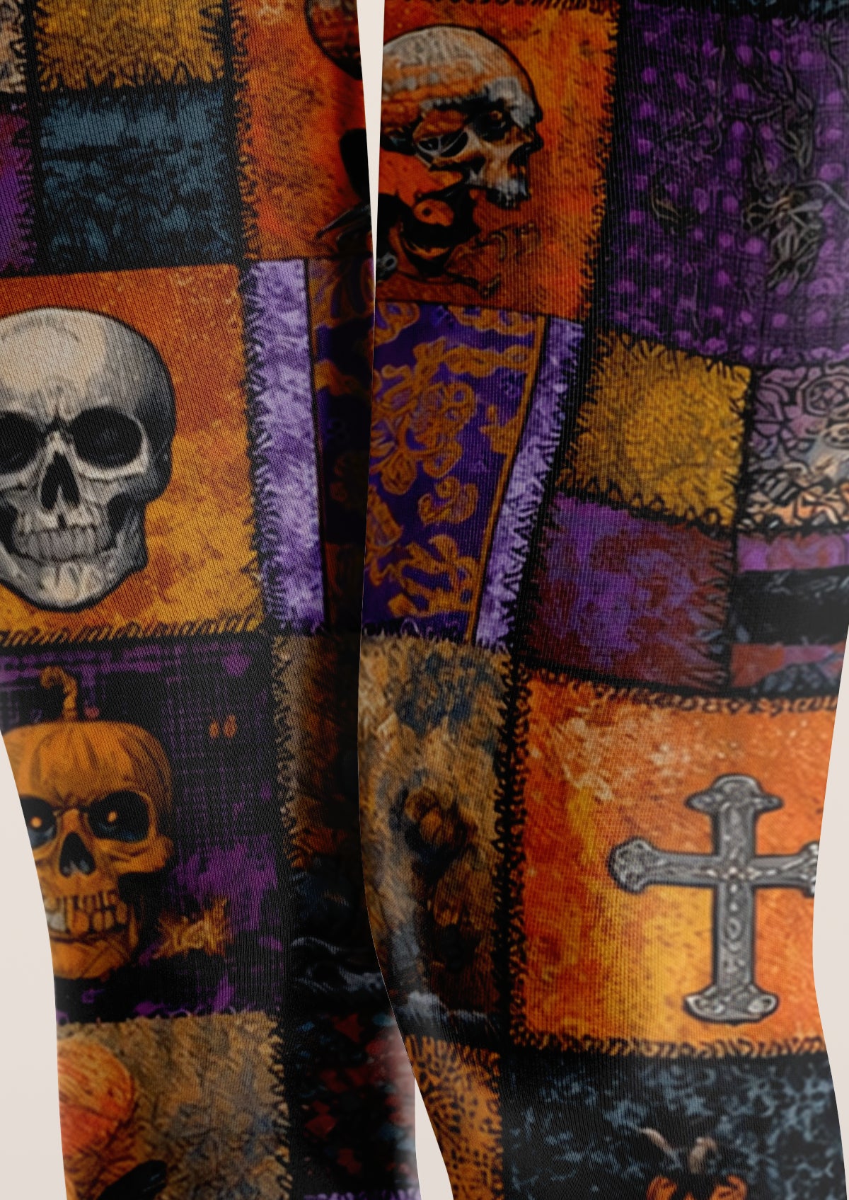 Orange Patchwork Skull Tights
