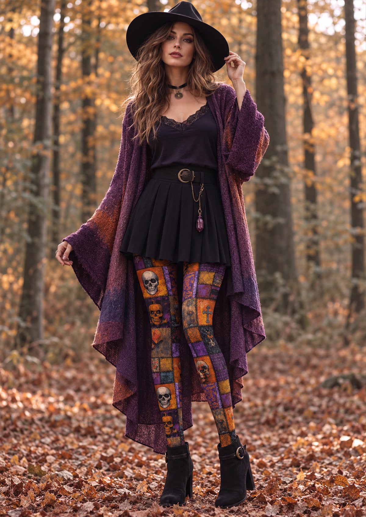 Orange Patchwork Skull Tights