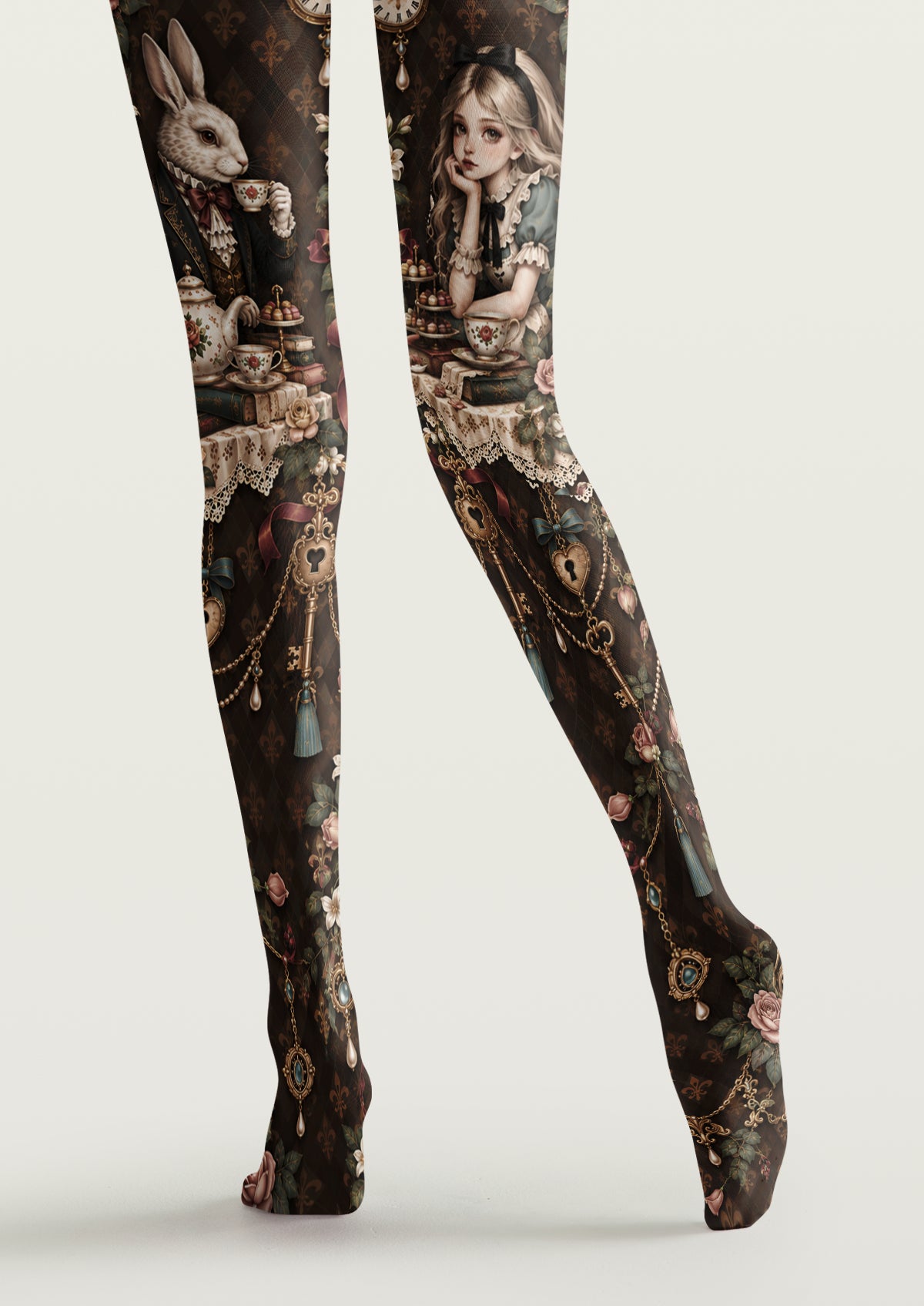 Vintage Alice Tea Party Printed Tights