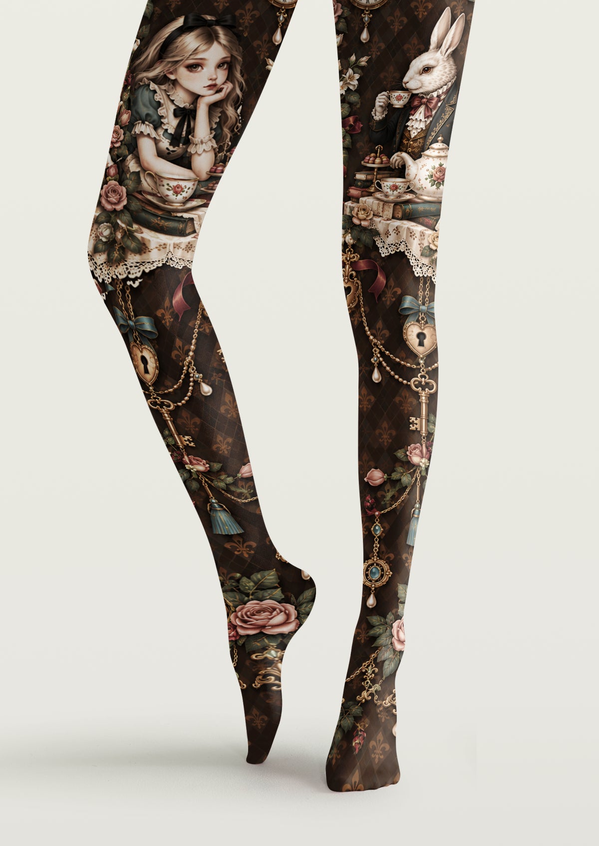 Vintage Alice Tea Party Printed Tights