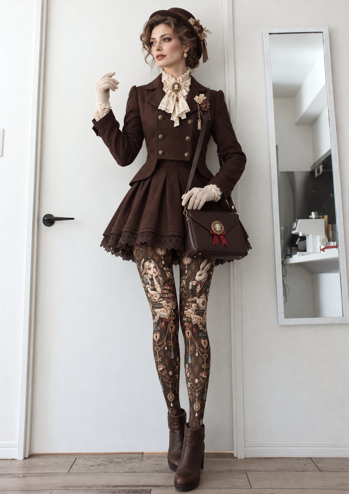 Vintage Alice Tea Party Printed Tights