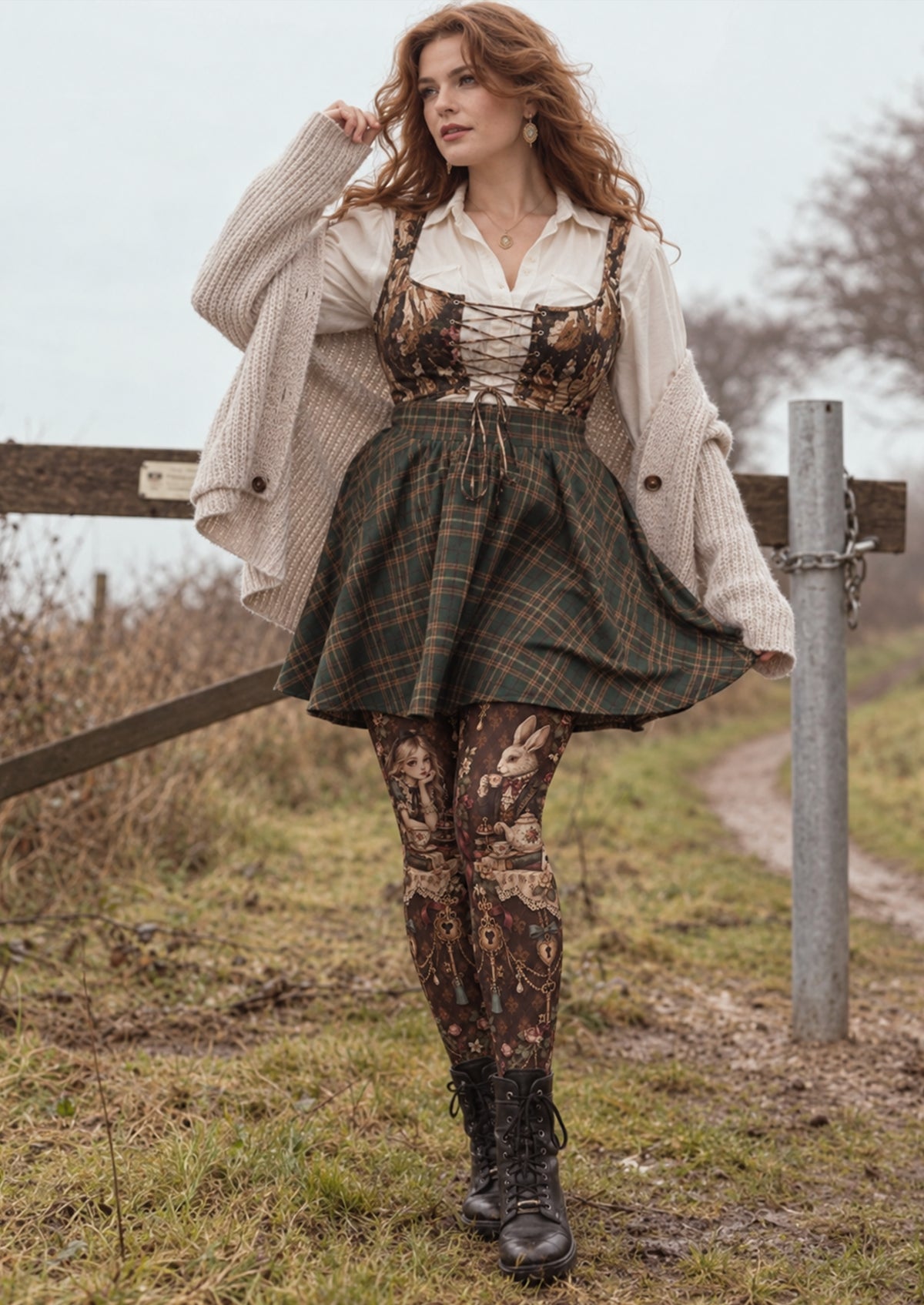 Vintage Alice Tea Party Printed Tights