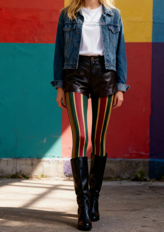 Color Stripe Tights Hosiery Pantyhose