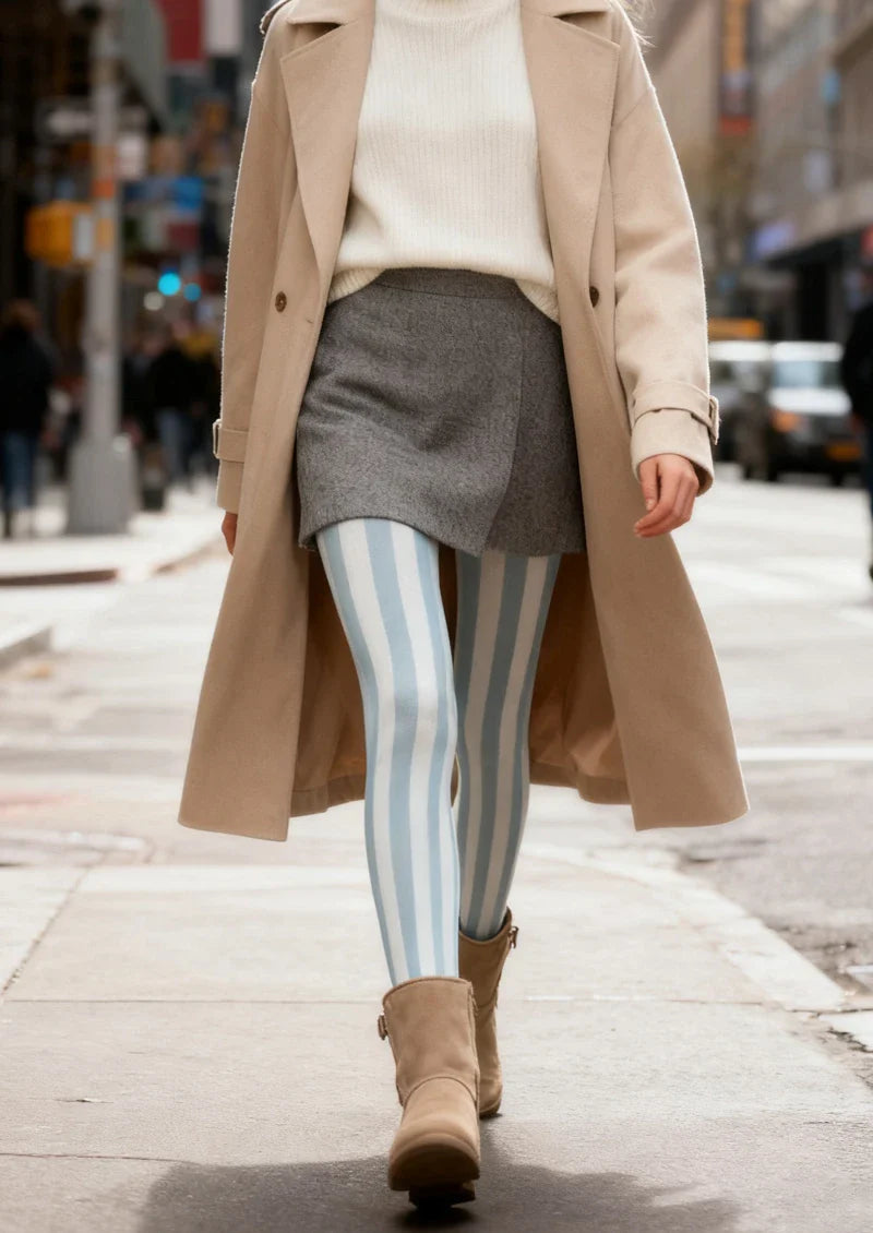 Cream Stripe Tights Hosiery Pantyhose