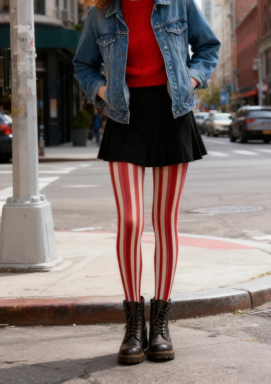 Red Wide Stripe Tights Hosiery Pantyhose