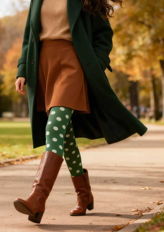 Green White Polka Dot Tights Hosiery Pantyhose