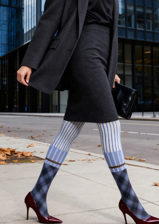Blue Pinstripe Two-Tone Tights Hosiery Pantyhose