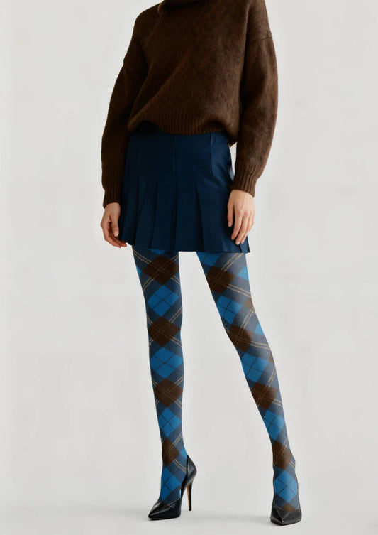 Blue & Brown Argyle Tights Hosiery Pantyhose