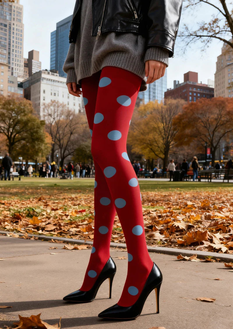 Red & Blue Polka Dot Tights Hosiery Pantyhose