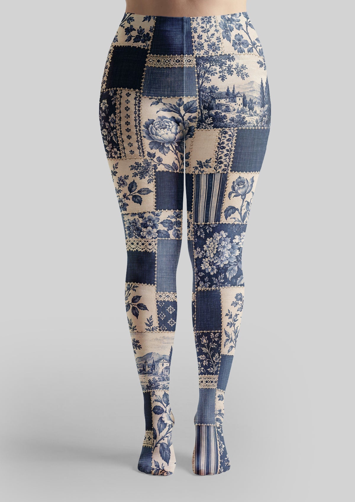 Navy Ivory Patchwork Floral Tights