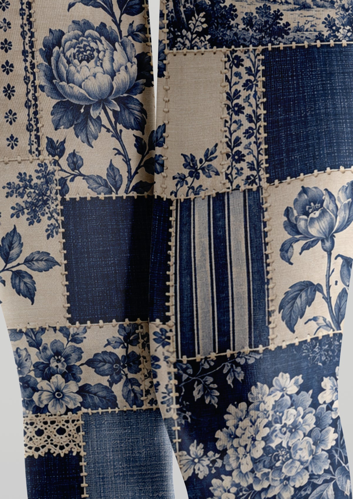 Navy Ivory Patchwork Floral Tights