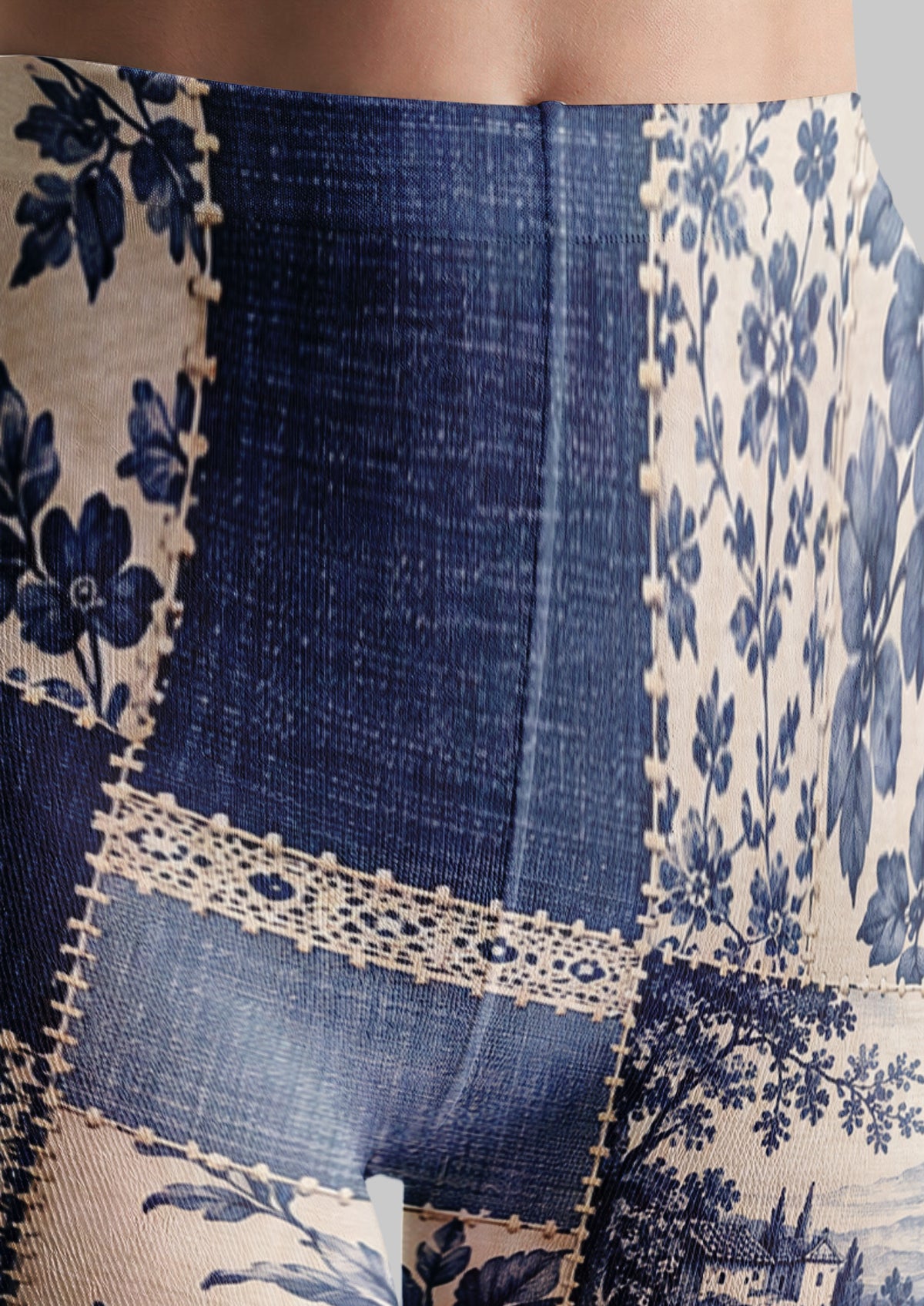 Navy Ivory Patchwork Floral Tights