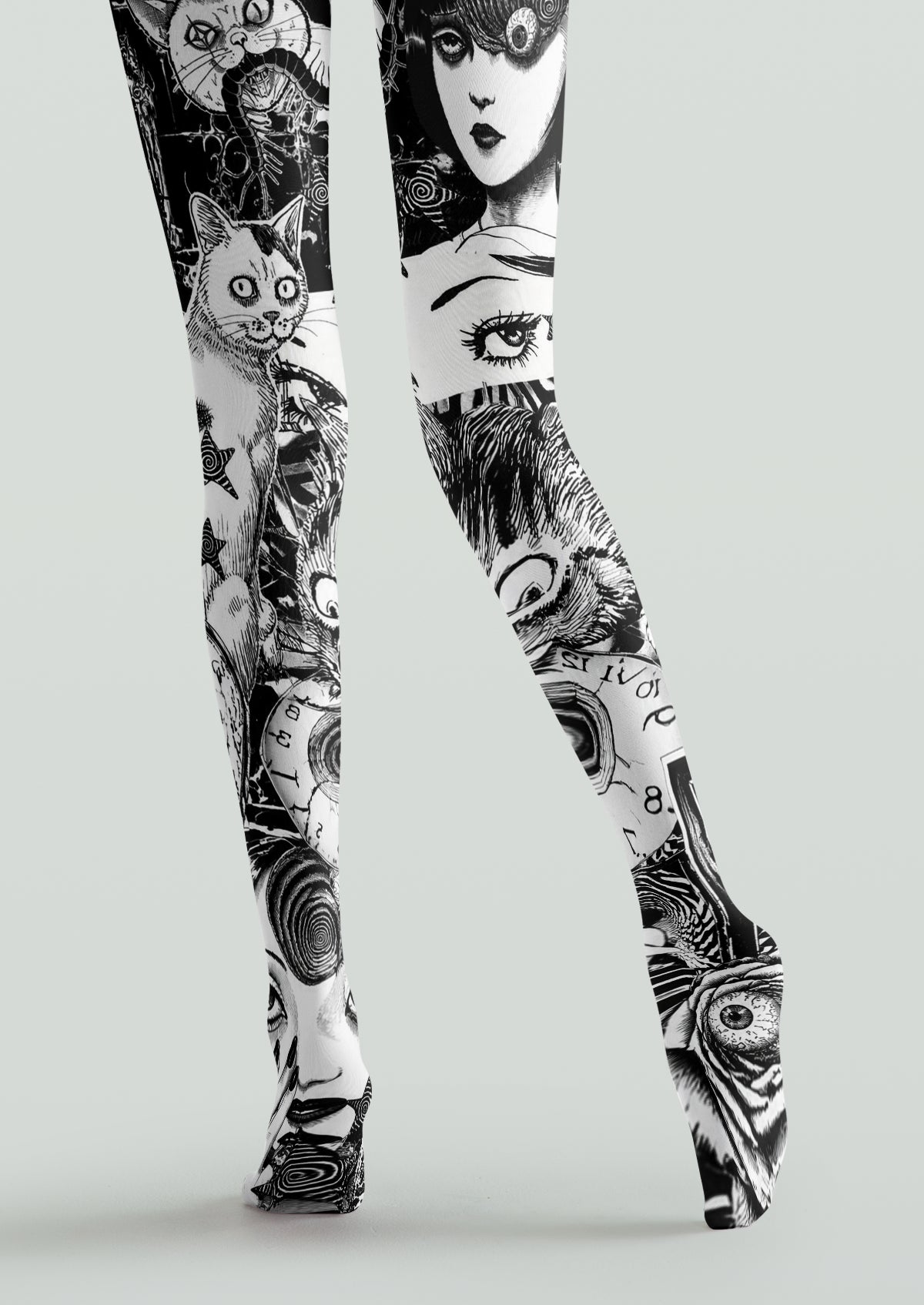 Black White Junji Ito Inspired Manga Tights