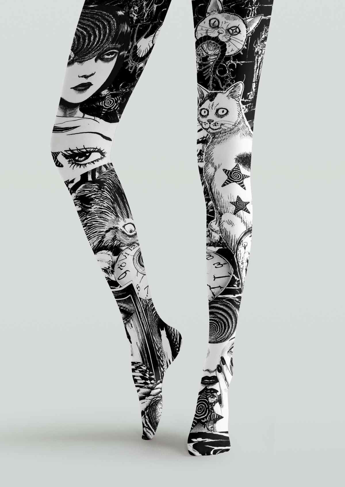 Black White Junji Ito Inspired Manga Tights