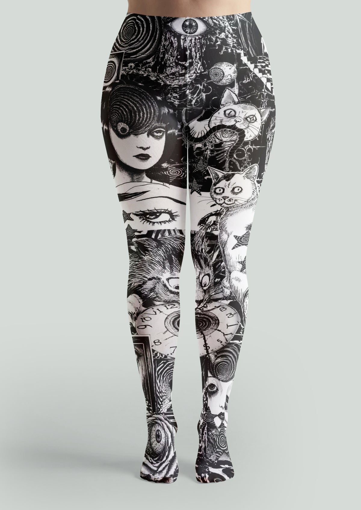 Black White Junji Ito Inspired Manga Tights