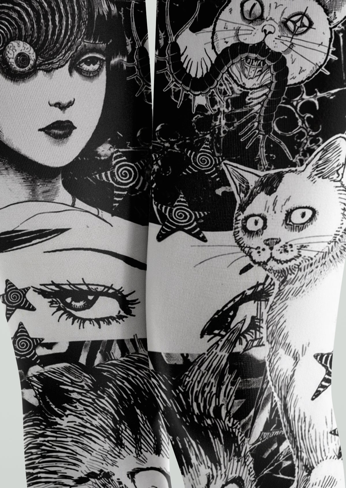 Black White Junji Ito Inspired Manga Tights