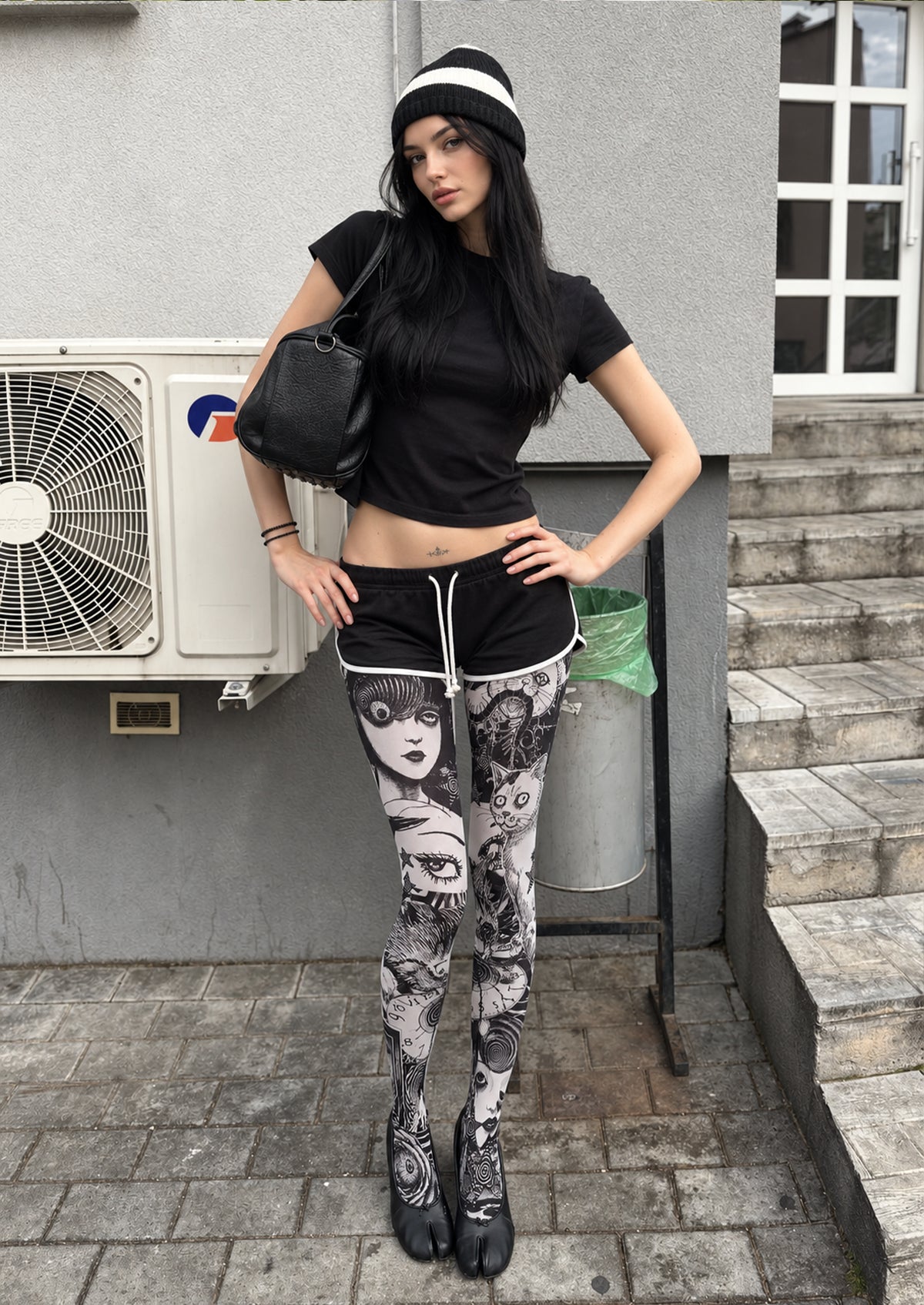Black White Junji Ito Inspired Manga Tights