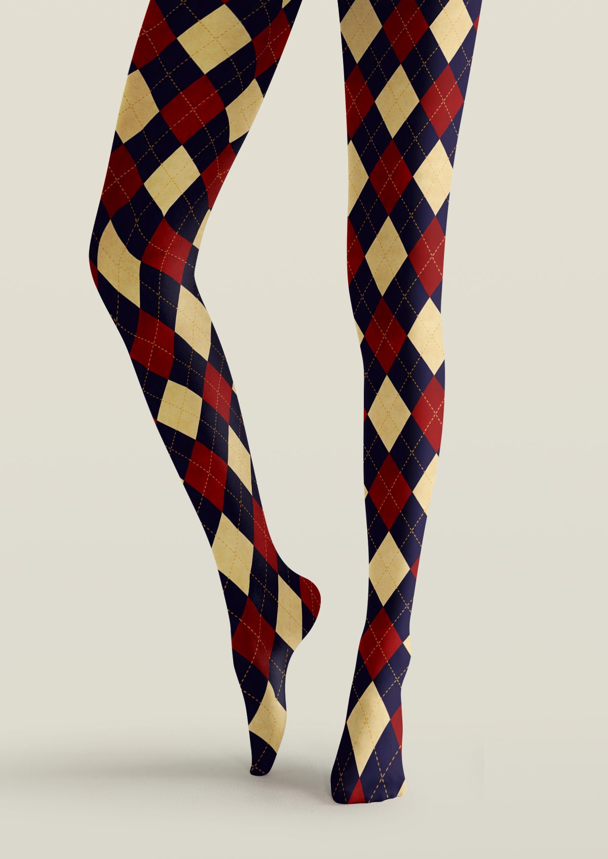 Navy Burgundy Argyle Tights