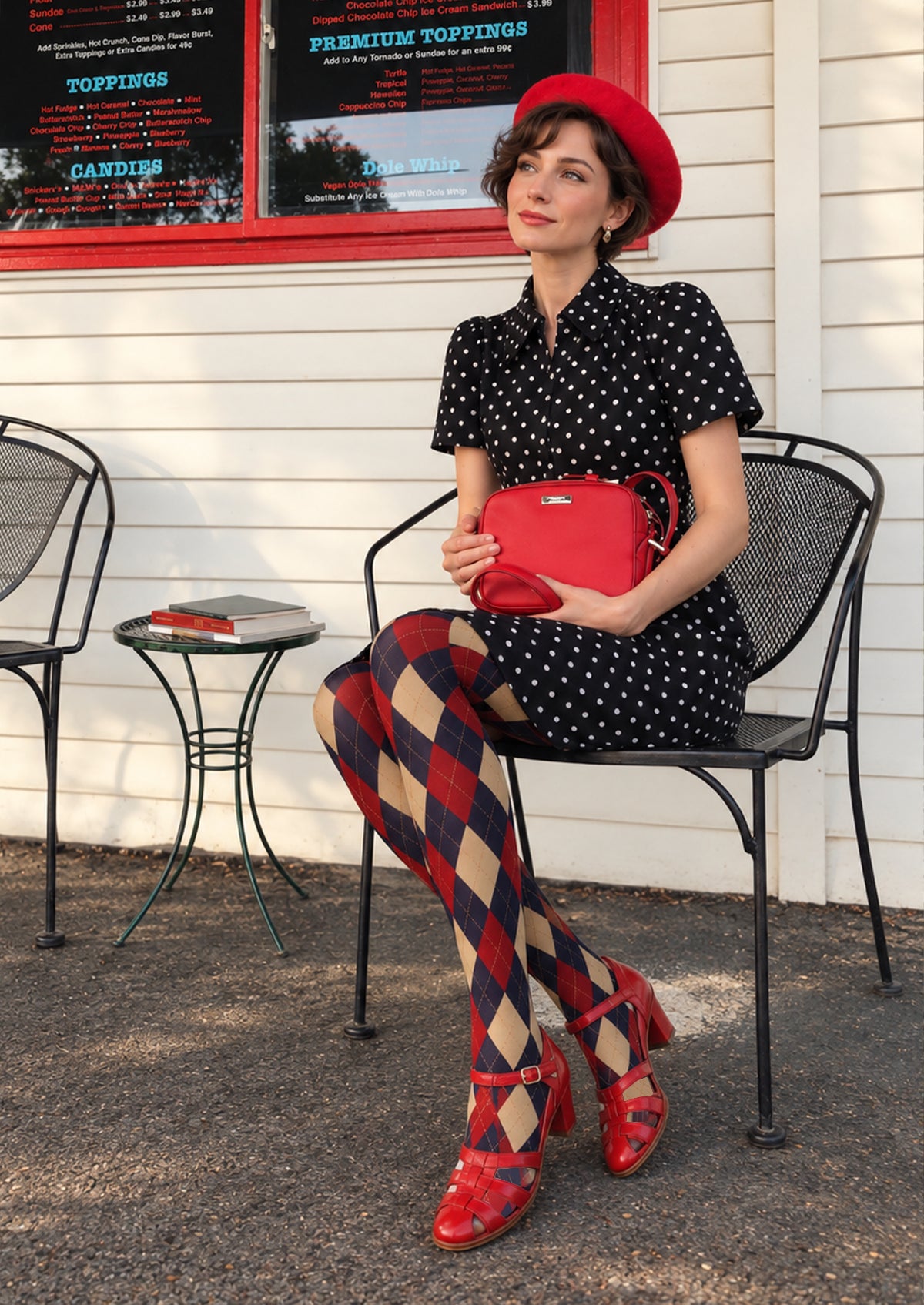 Navy Burgundy Argyle Tights
