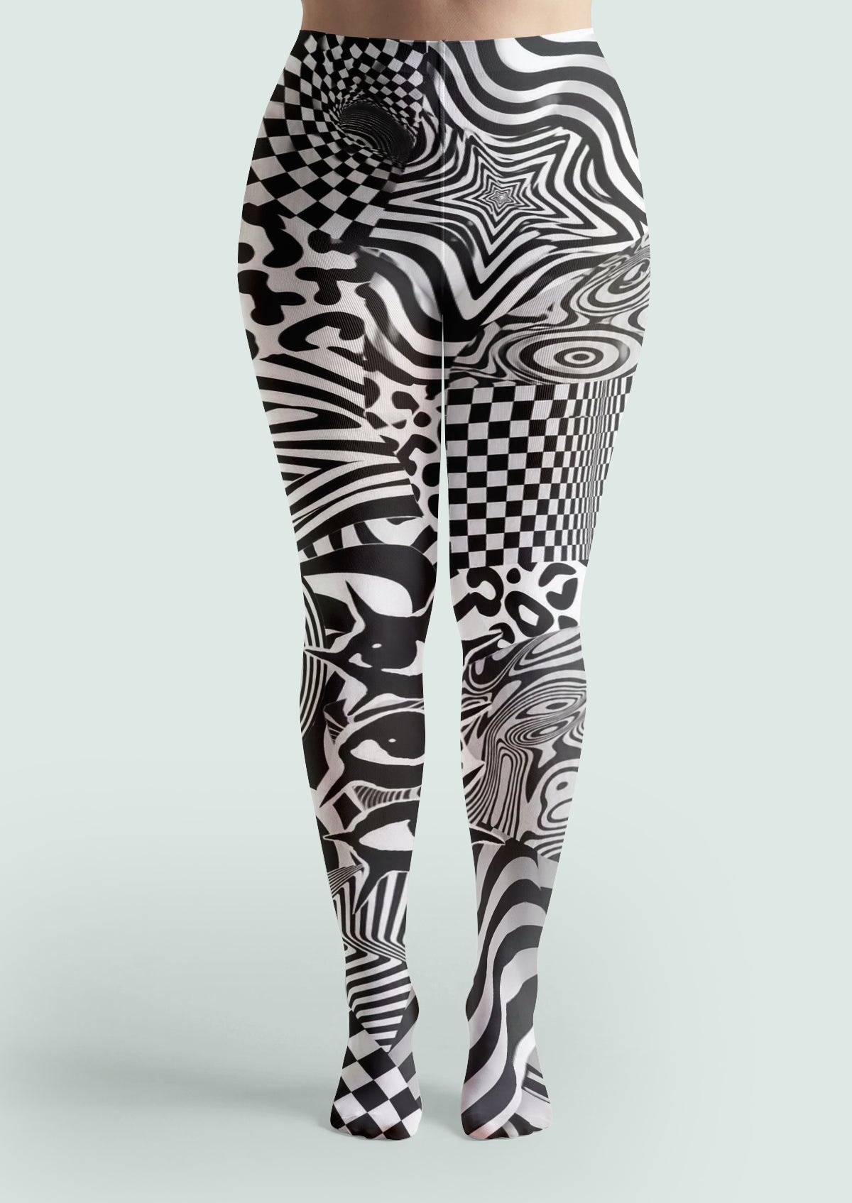 Black White Abstract Geometric Tights