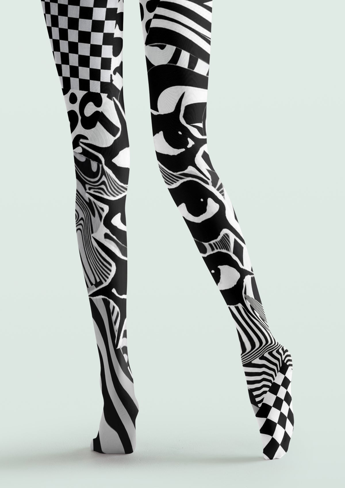 Black White Abstract Geometric Tights