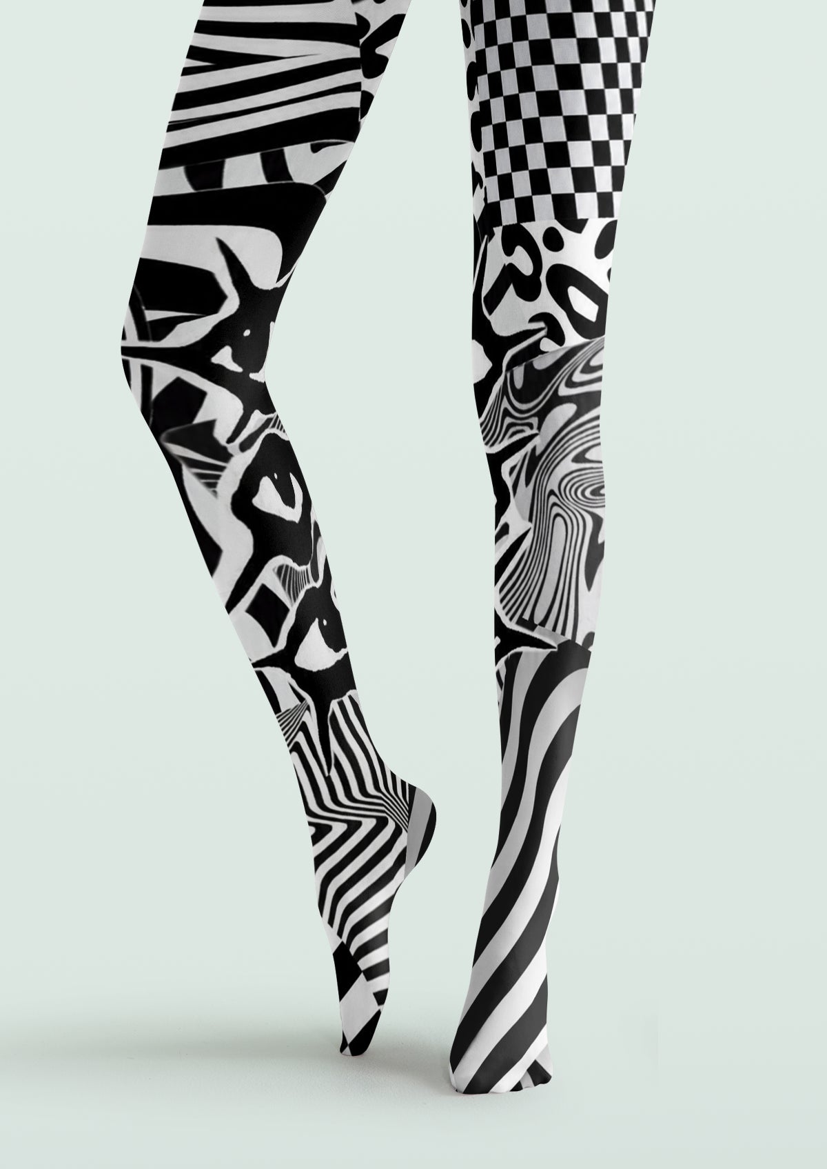 Black White Abstract Geometric Tights