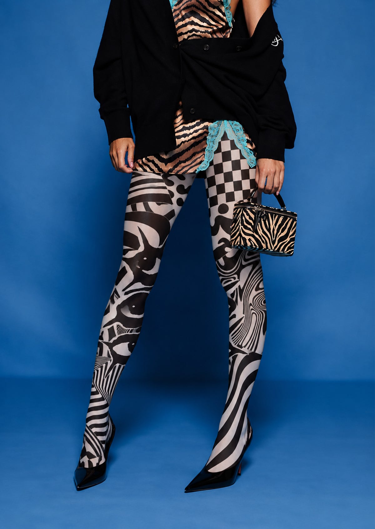 Black White Abstract Geometric Tights