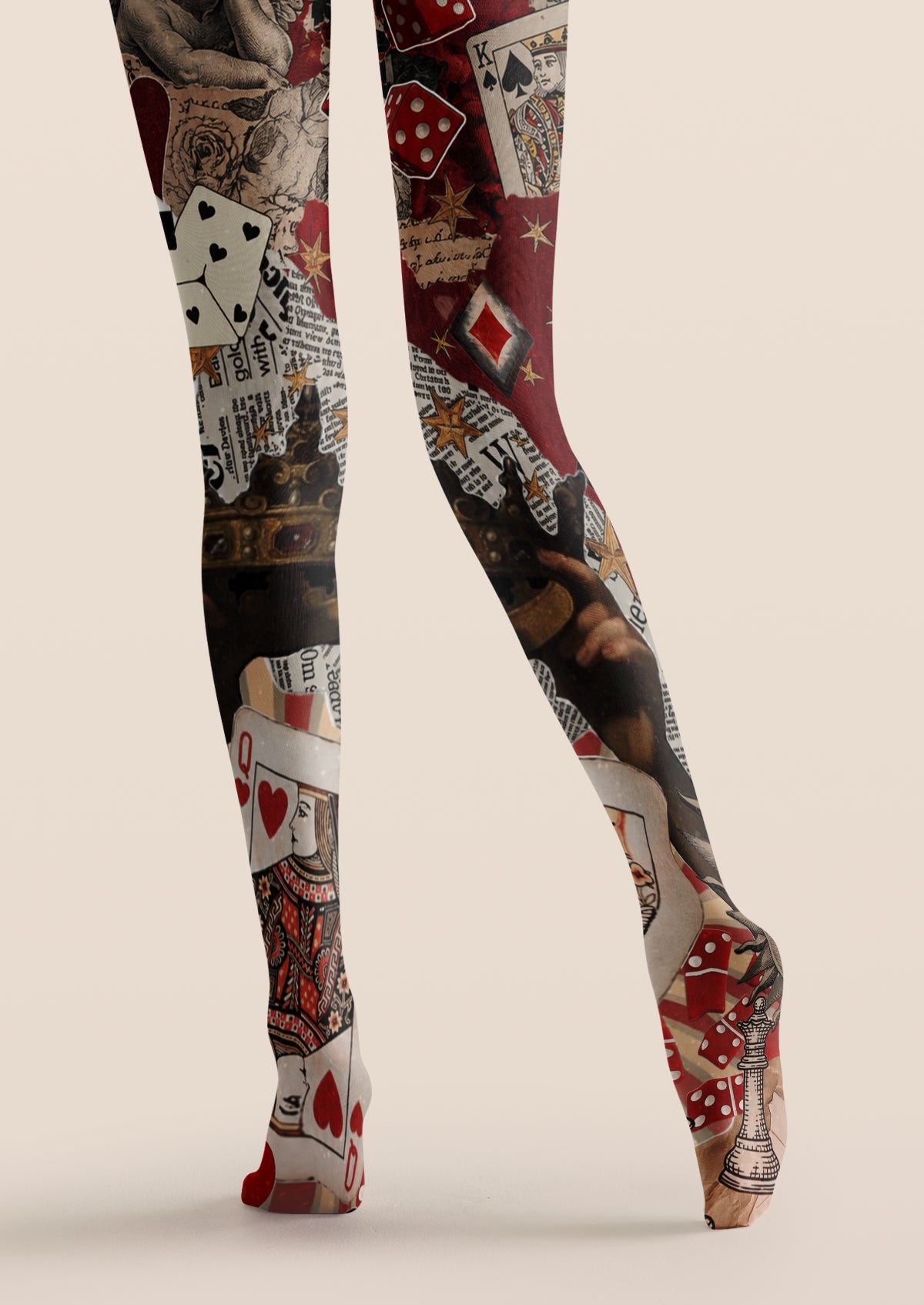 Red Black Playing Card Dice Collage Tights
