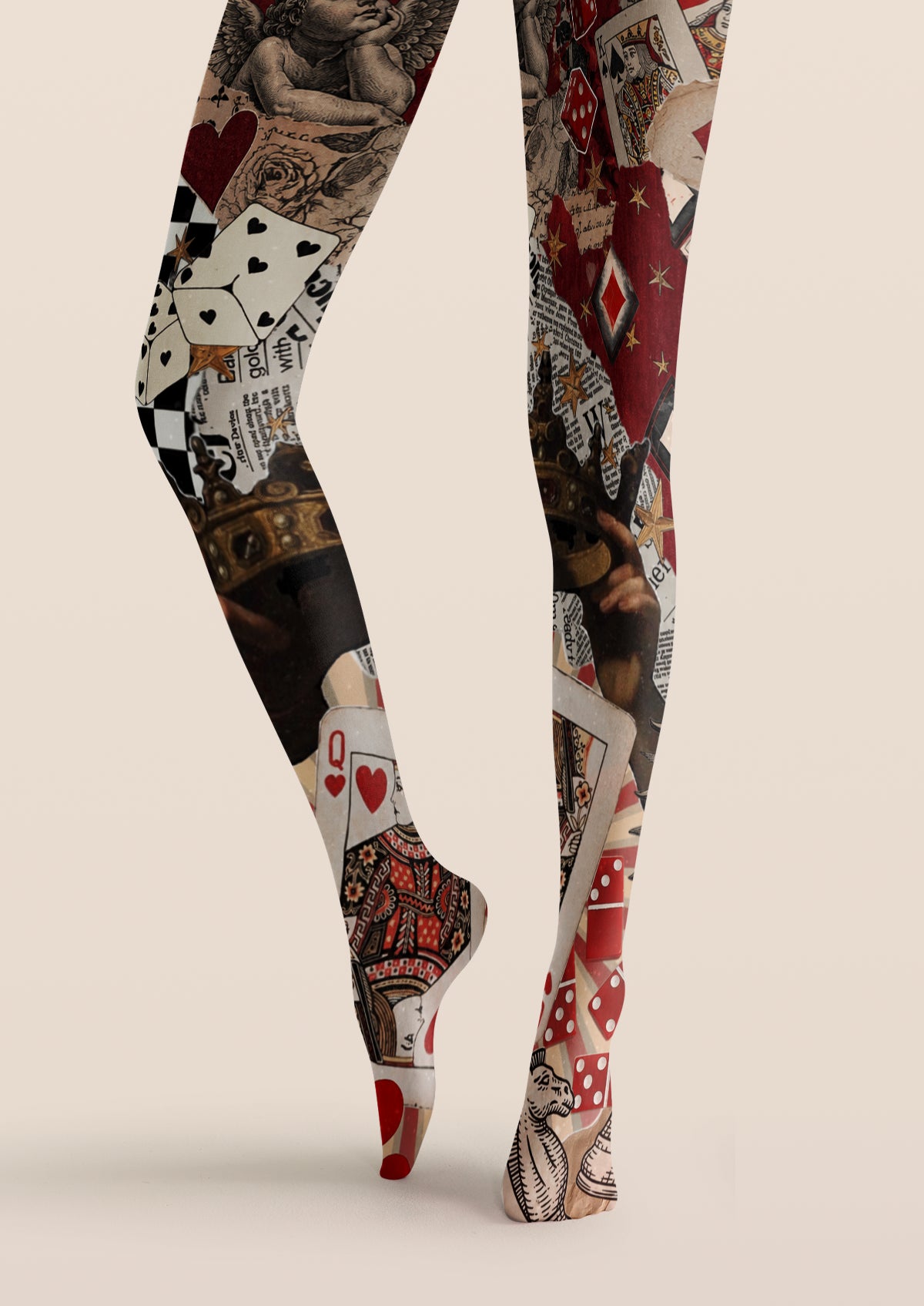 Red Black Playing Card Dice Collage Tights