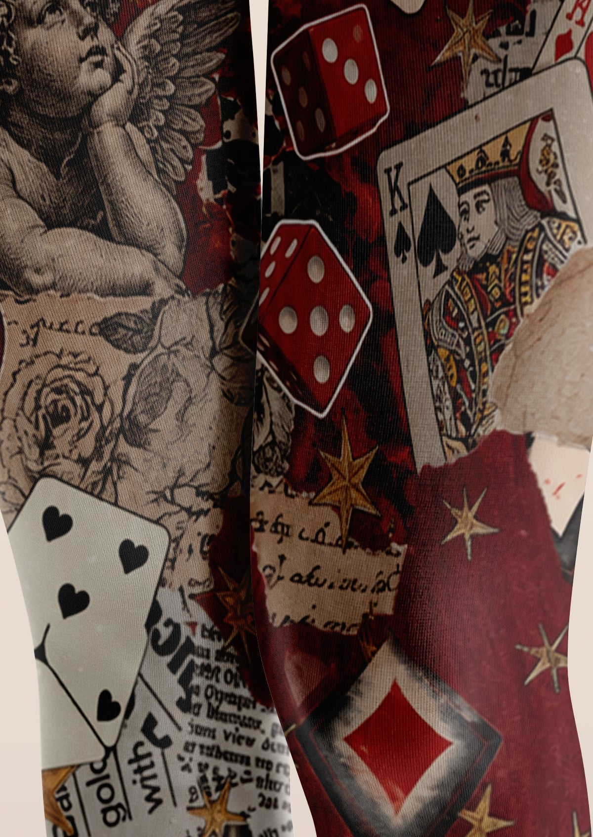 Red Black Playing Card Dice Collage Tights