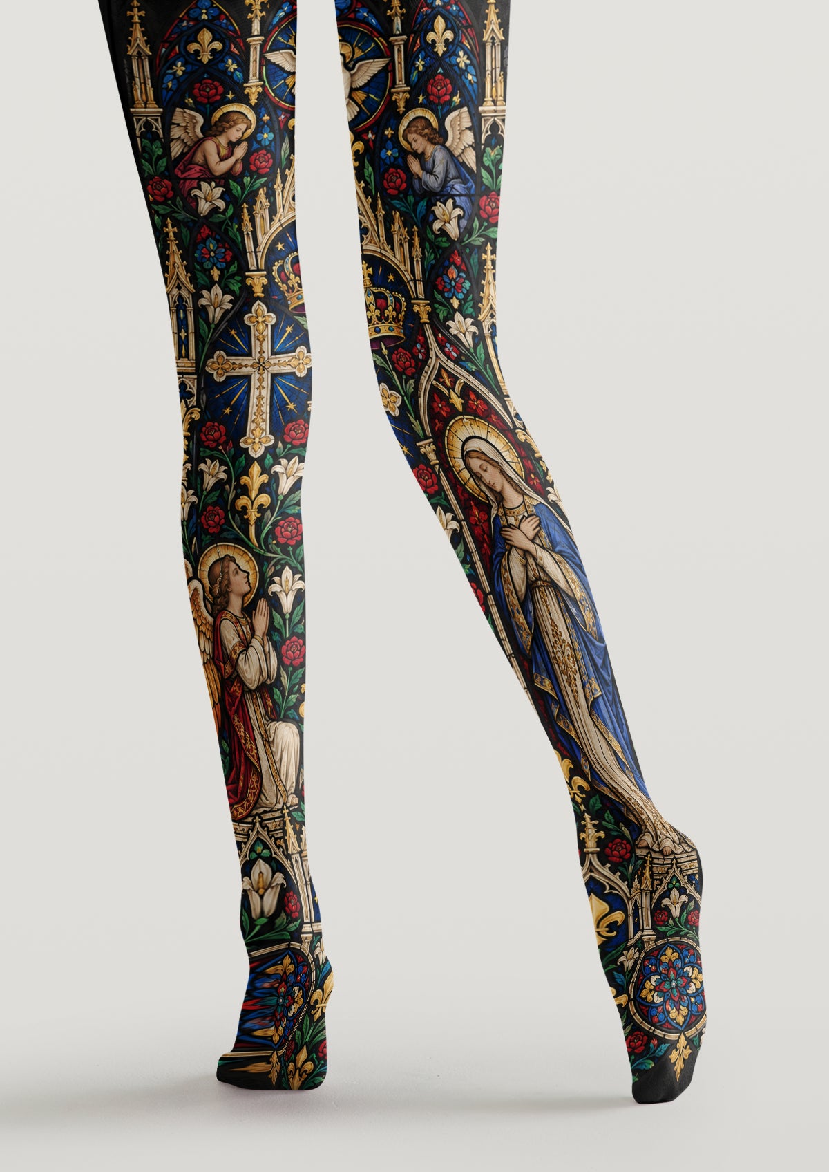 Black Blue Stained Glass Cathedral Tights