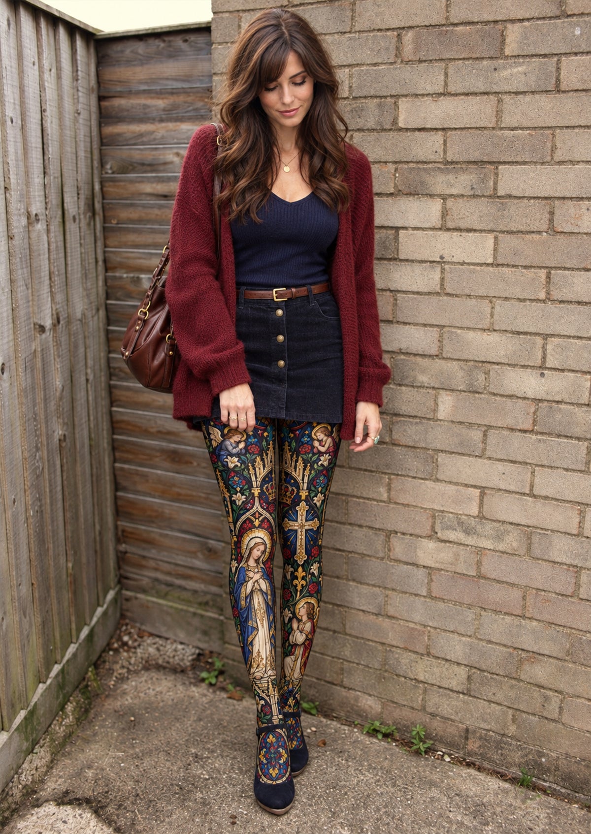 Black Blue Stained Glass Cathedral Tights