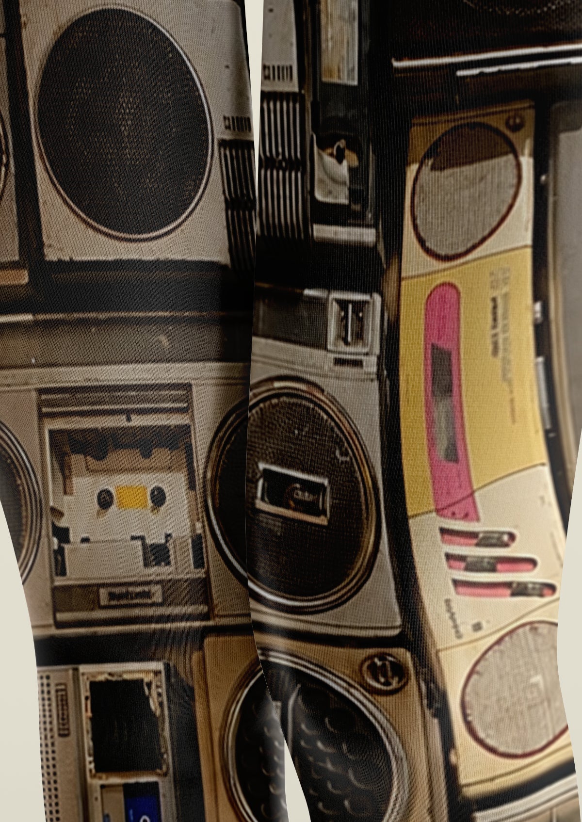 Black Brown Vintage Radio Collage Tights