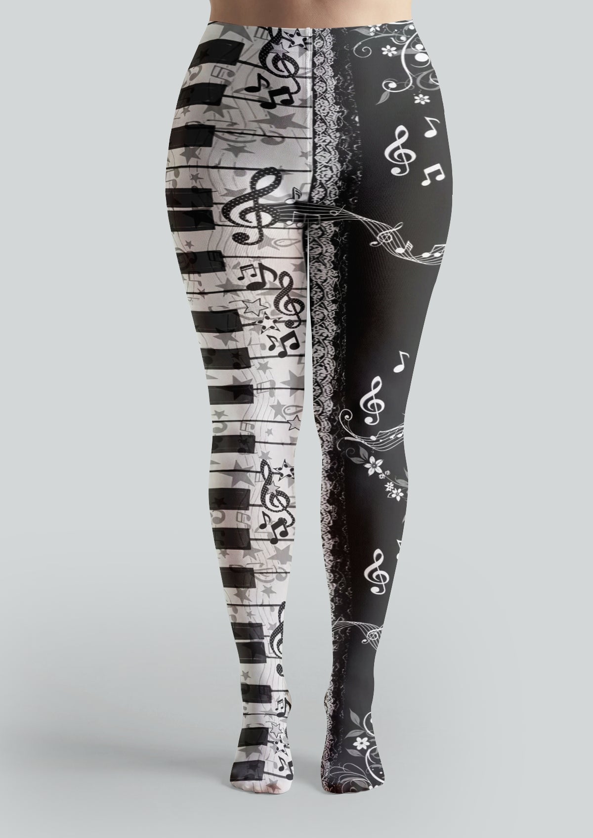 Black White Musical Collage Tights