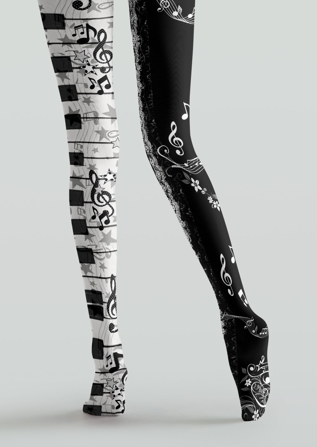 Black White Musical Collage Tights