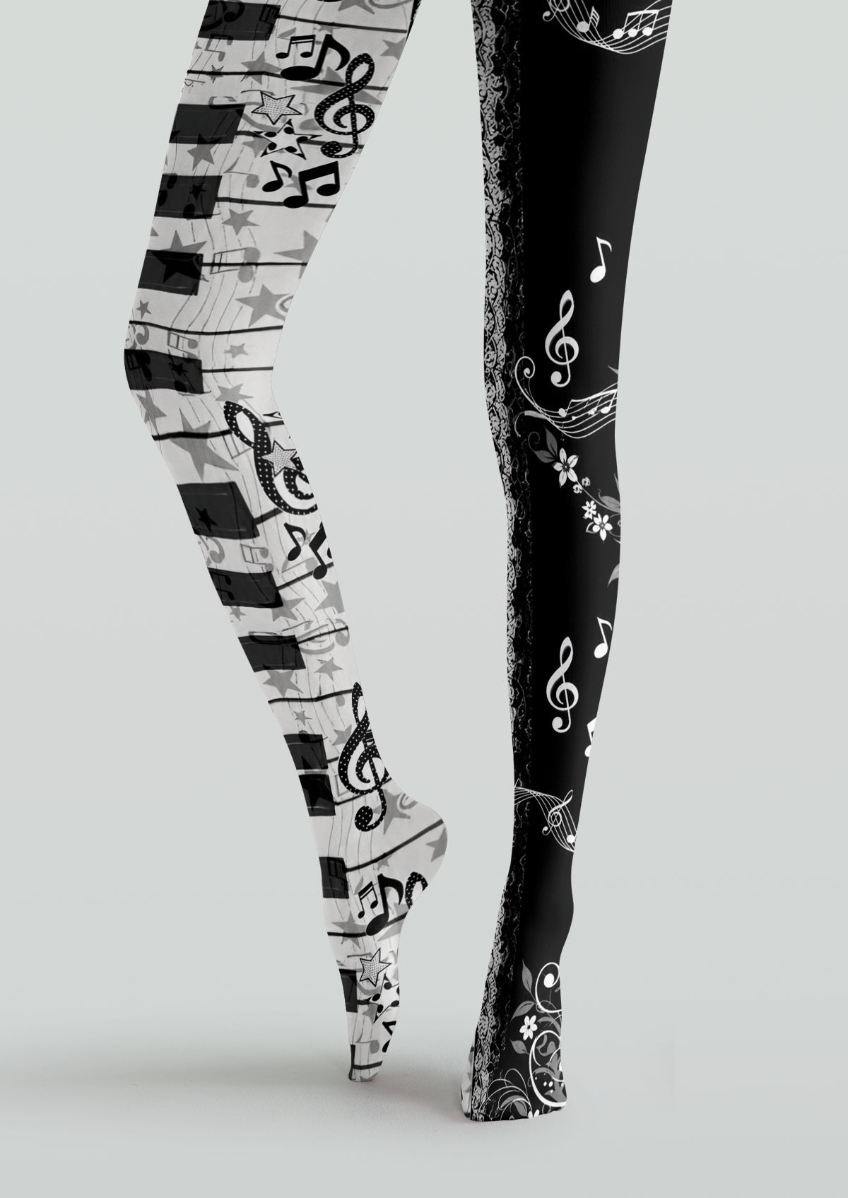 Black White Musical Collage Tights