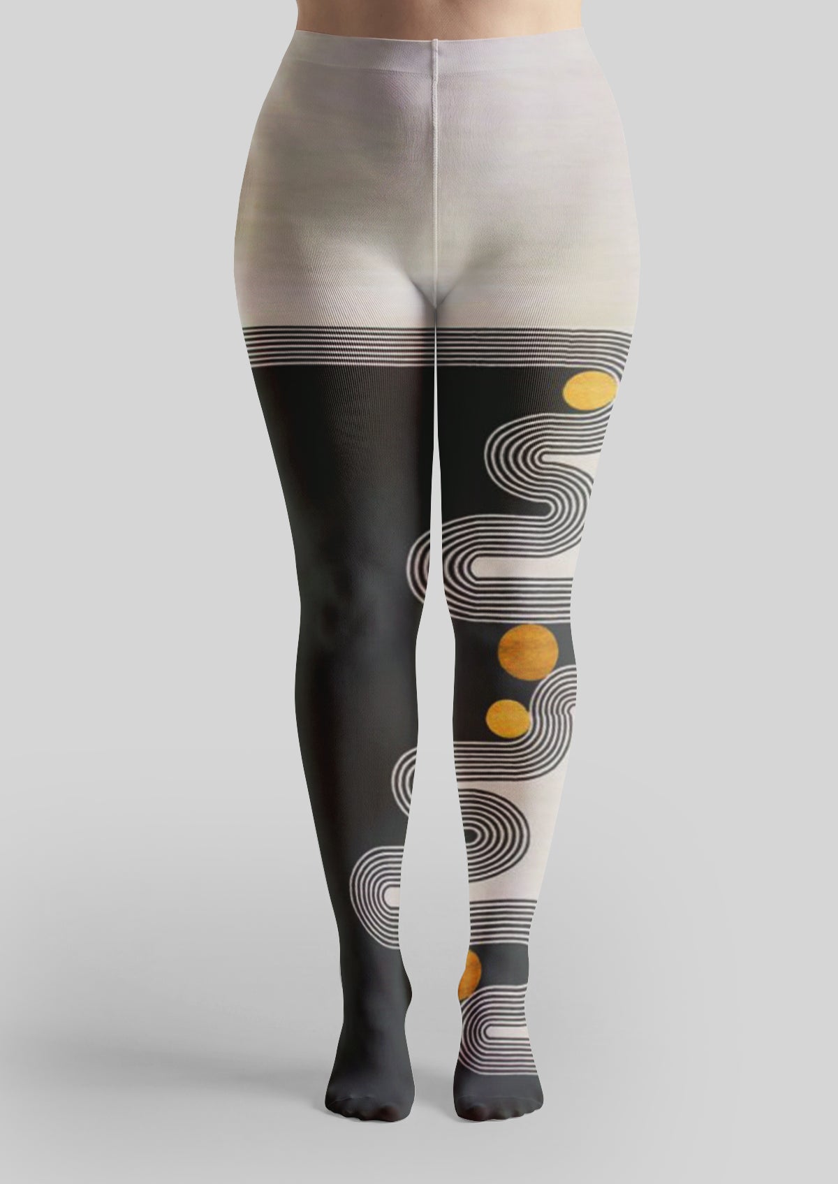 Black White Yellow Abstract Geometric Tights