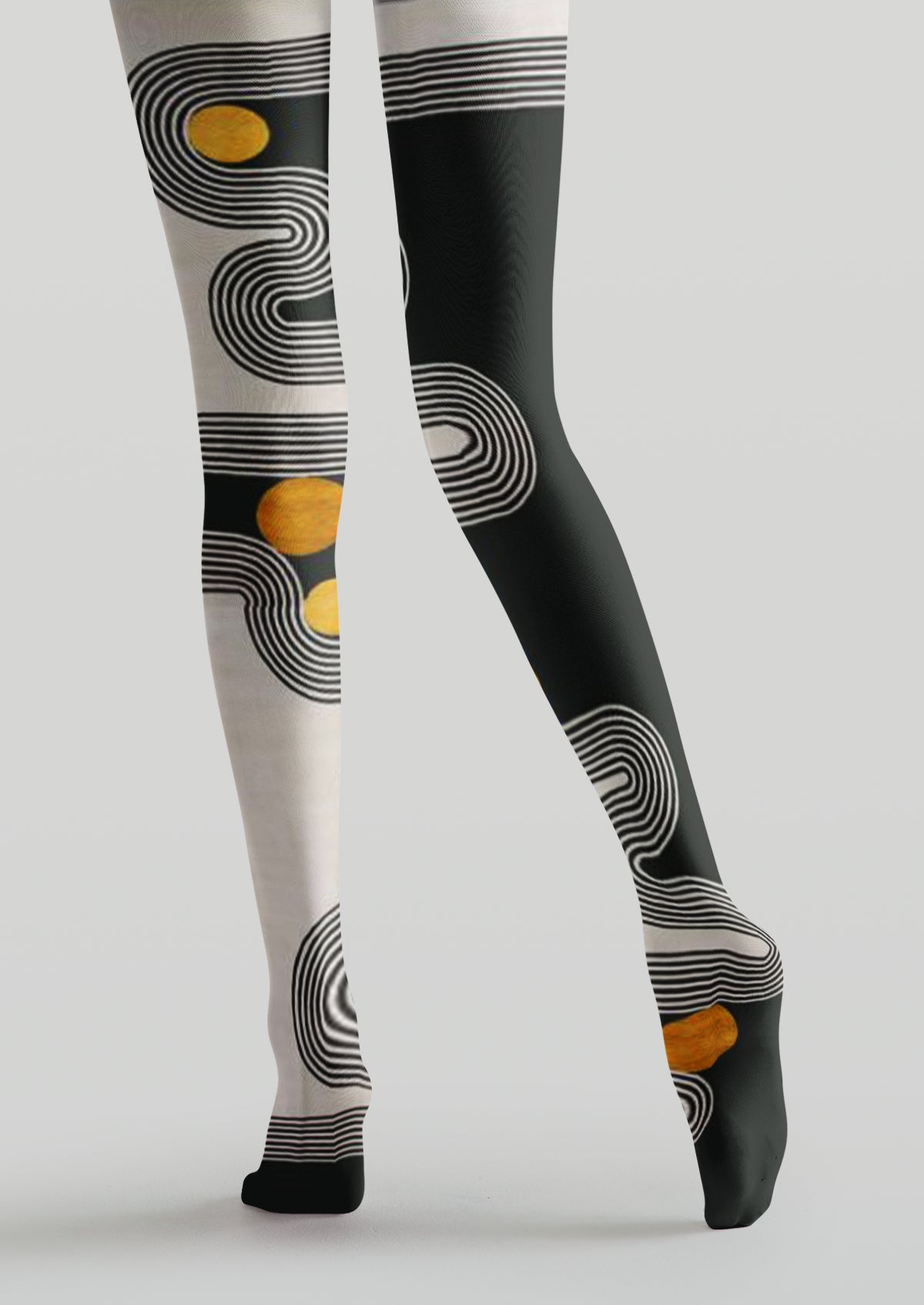 Black White Yellow Abstract Geometric Tights