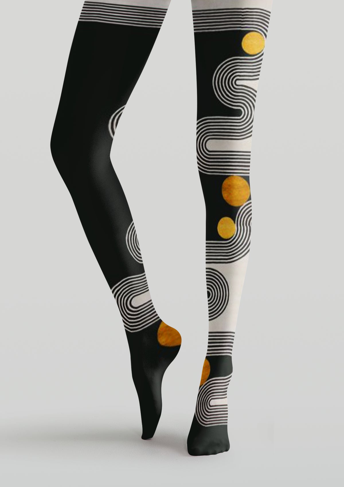 Black White Yellow Abstract Geometric Tights