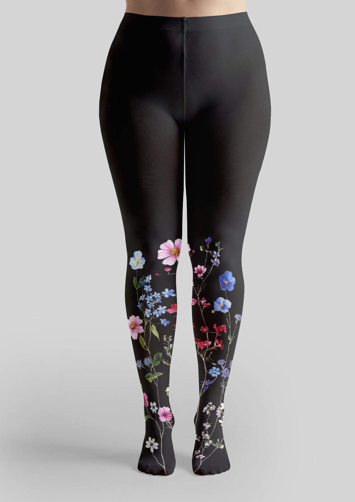 Black Botanical Floral Tights