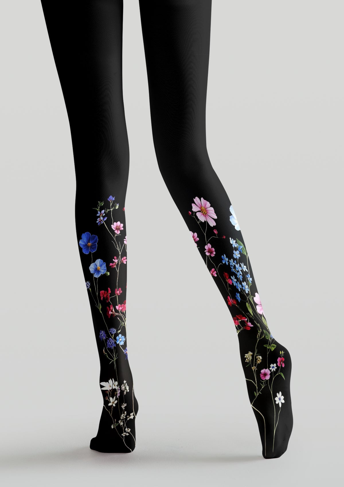 Black Botanical Floral Tights