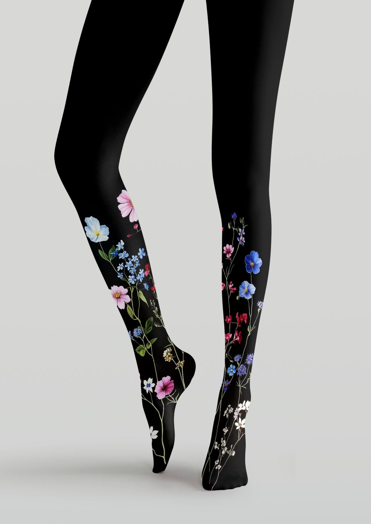Black Botanical Floral Tights