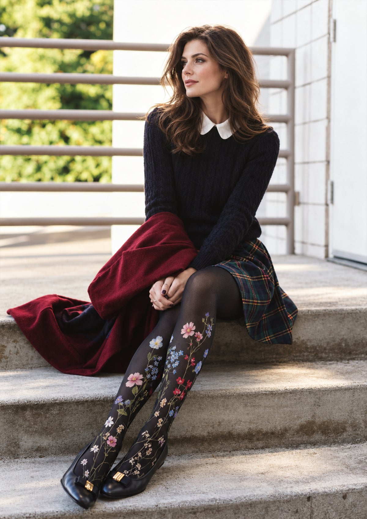 Black Botanical Floral Tights