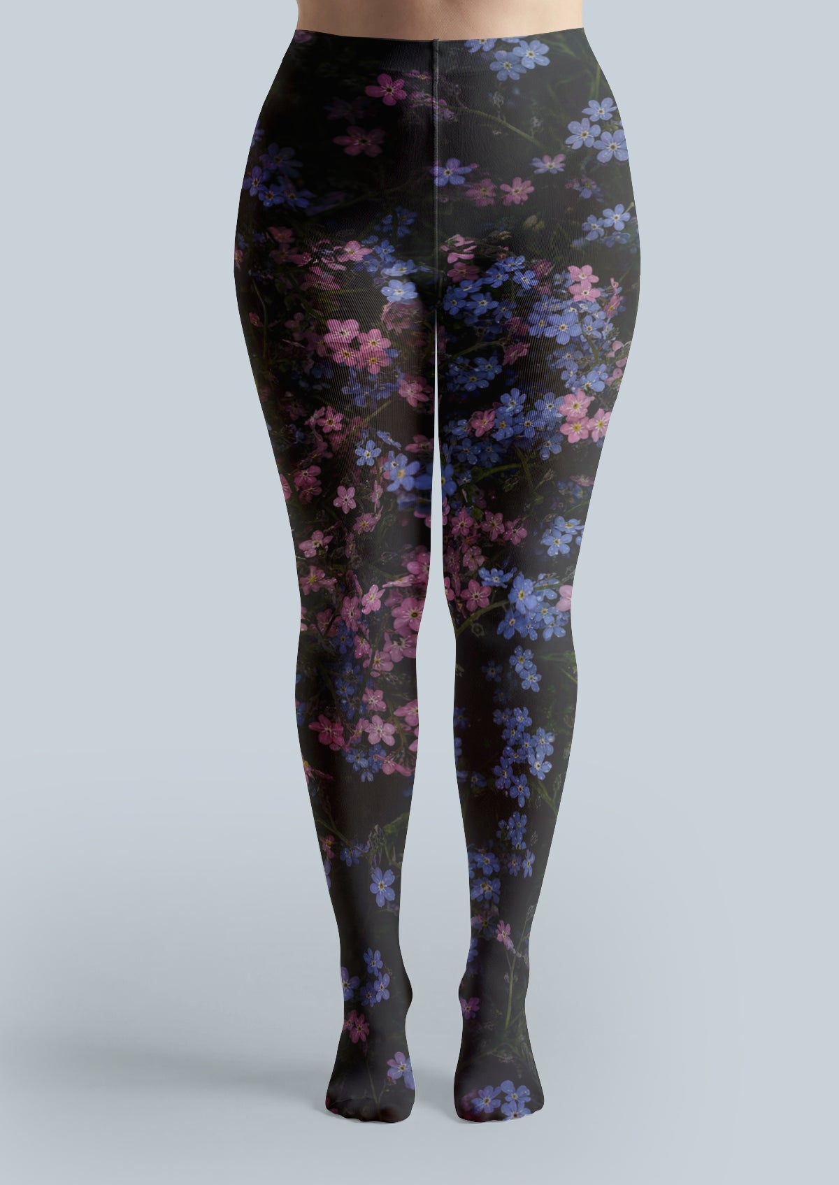 Black Pink Blue Floral Tights