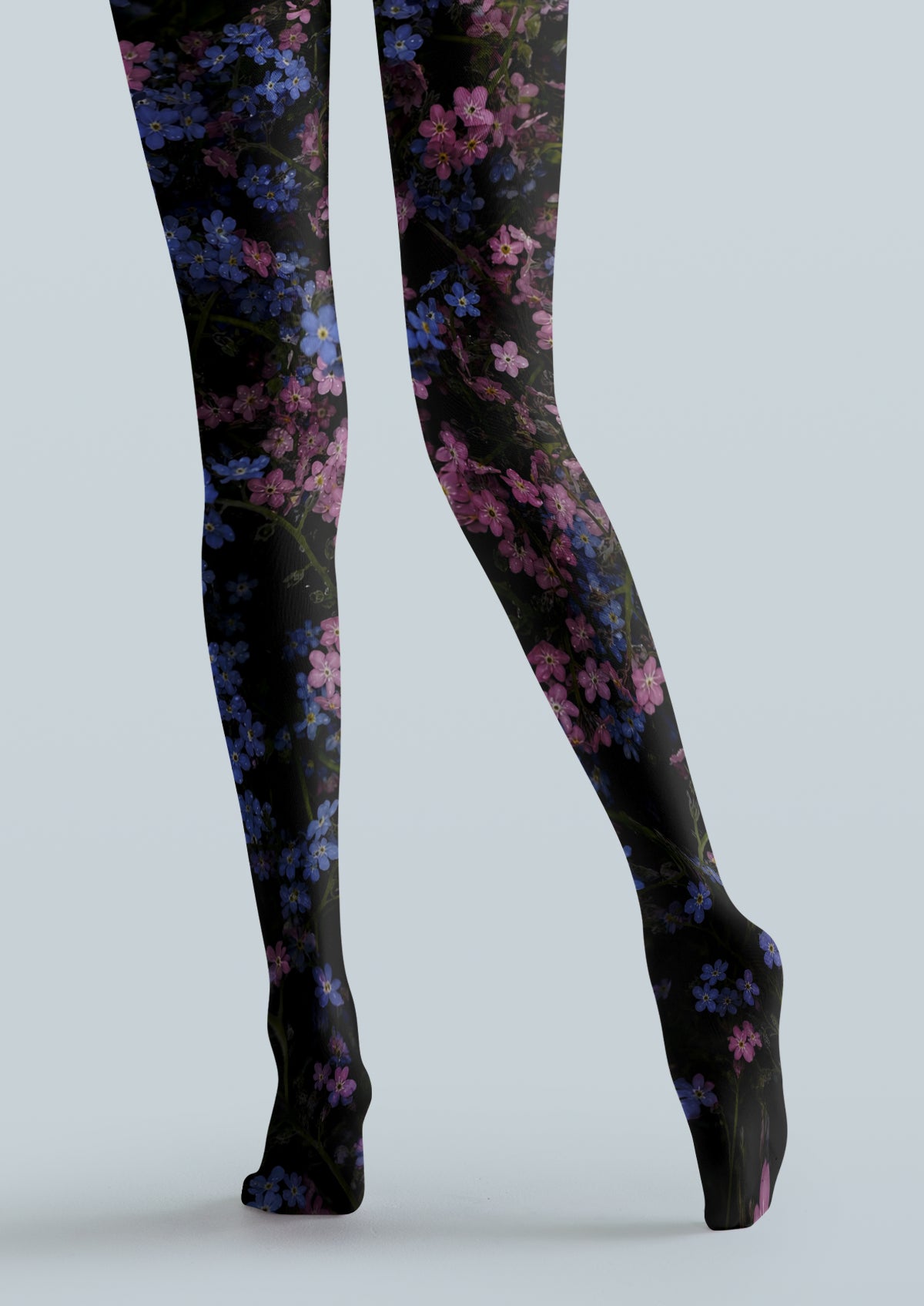 Black Pink Blue Floral Tights