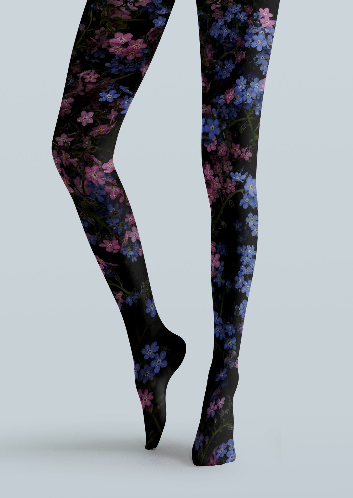 Black Pink Blue Floral Tights