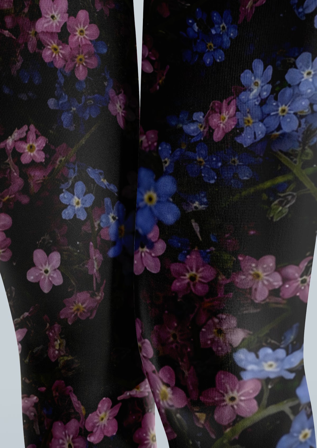 Black Pink Blue Floral Tights